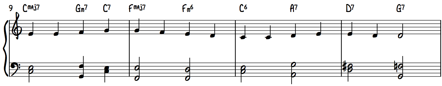 Ode to Joy Line 1 with Chord Shells Jazz Swing Piano