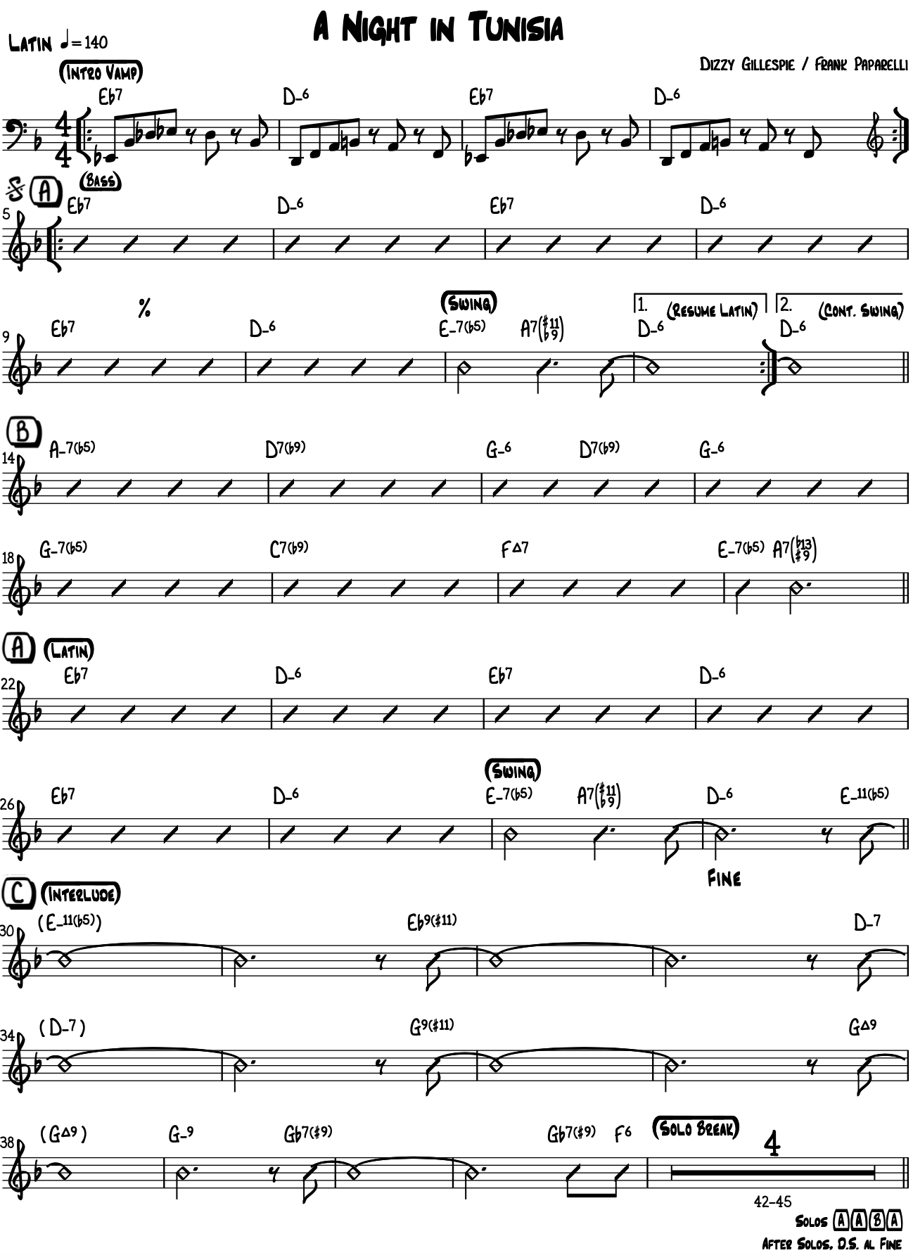 A Night in Tunisia Dizzy Gillespie Lead Sheet
