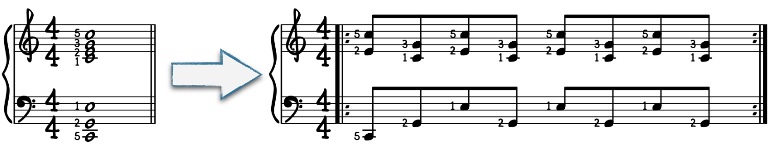Right-hand Interval rocking with flowing left-hand accompaniment